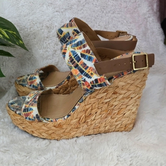 Gibson Latimer Shoes - Gibson & Latimer Multicolor Jute Wedge Sandals, SIZE 9